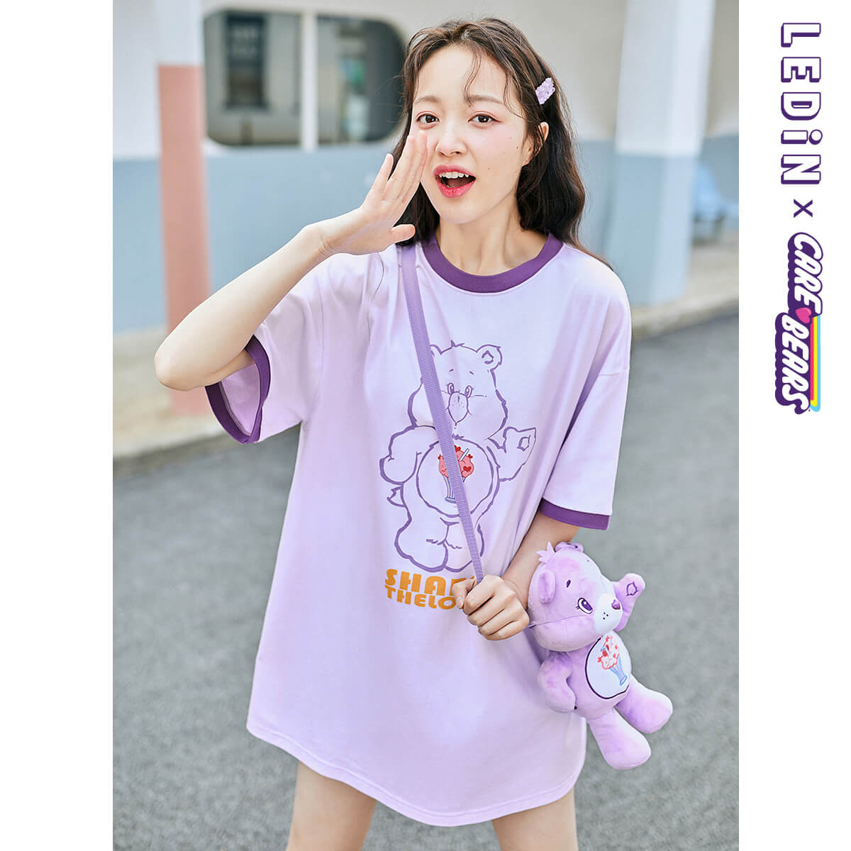 【愛心熊聯名】樂町可愛連衣裙早春少女心俏皮印花T卹連衣裙
